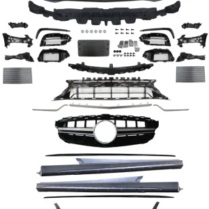 Fits 15-18 Benz W205 C63 Bumper Kit w/ Silver Grill Tips Side Skirts