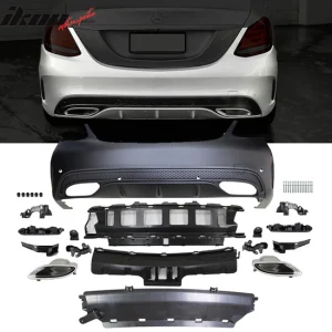 2015-2018 Benz C-Class W205 Rear Bumper with Diffuser Muffler Tip PP
