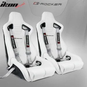 Universal White Bucket Racing Seat Dual Slider Buckle Belt Gray PU