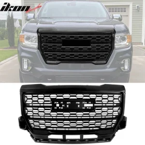 2021-2022 GMC Canyon Denali Style Gloss Black Front Bumper Hood Grille